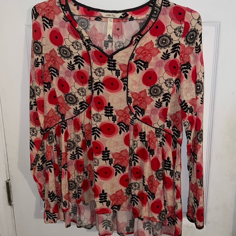Matilda Jane Pink Black Cream Floral Blouse S
